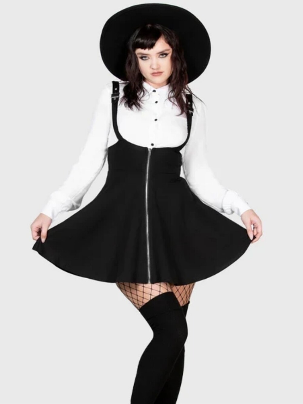 Killstar Black Zip-Front Suspender Skater Skirt